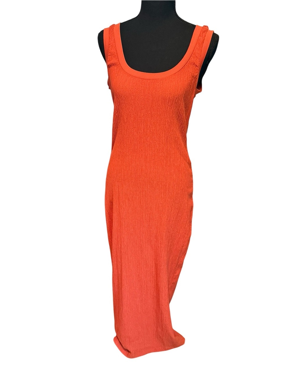 Women’s Orange Tank Midi Dress - Sleek Scoop Neck